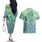 NAIDOC Week 2025 Couples Matching Off The Shoulder Long Sleeve Dress and Hawaiian Shirt Pastel Ocean Aboriginal Art
