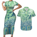 NAIDOC Week 2025 Couples Matching Short Sleeve Bodycon Dress and Hawaiian Shirt Pastel Ocean Aboriginal Art