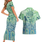 NAIDOC Week 2025 Couples Matching Short Sleeve Bodycon Dress and Hawaiian Shirt Pastel Ocean Aboriginal Art