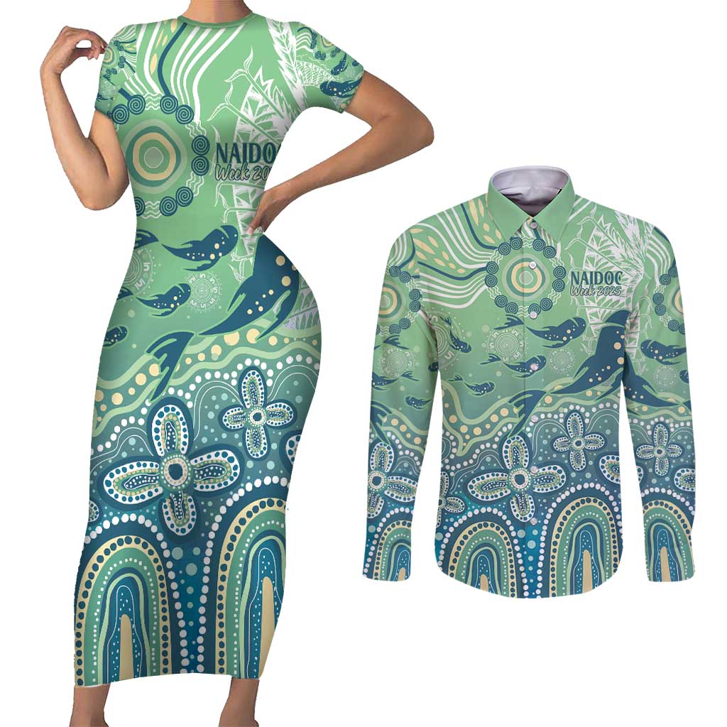 NAIDOC Week 2025 Couples Matching Short Sleeve Bodycon Dress and Long Sleeve Button Shirt Pastel Ocean Aboriginal Art