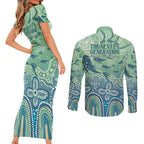 NAIDOC Week 2025 Couples Matching Short Sleeve Bodycon Dress and Long Sleeve Button Shirt Pastel Ocean Aboriginal Art