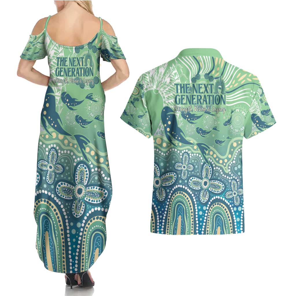 NAIDOC Week 2025 Couples Matching Summer Maxi Dress and Hawaiian Shirt Pastel Ocean Aboriginal Art