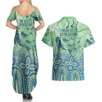 NAIDOC Week 2025 Couples Matching Summer Maxi Dress and Hawaiian Shirt Pastel Ocean Aboriginal Art