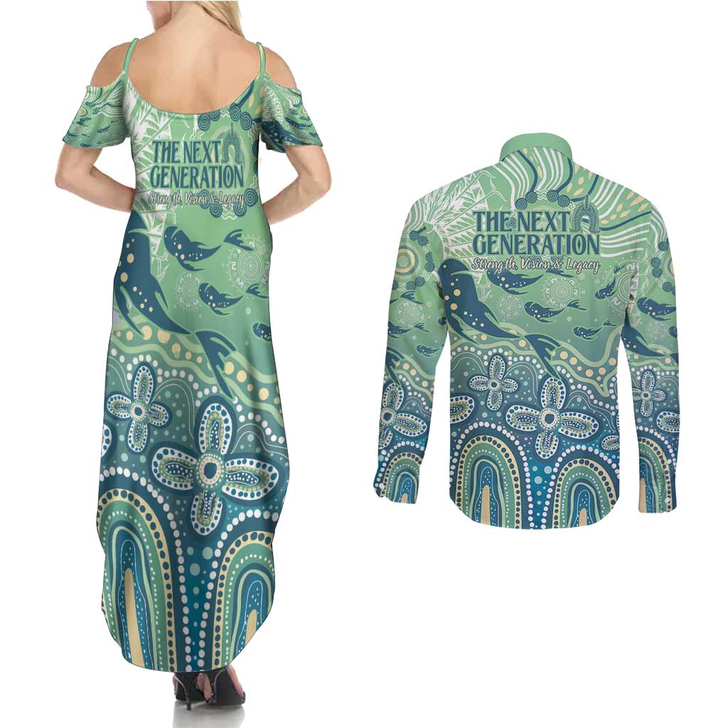 NAIDOC Week 2025 Couples Matching Summer Maxi Dress and Long Sleeve Button Shirt Pastel Ocean Aboriginal Art