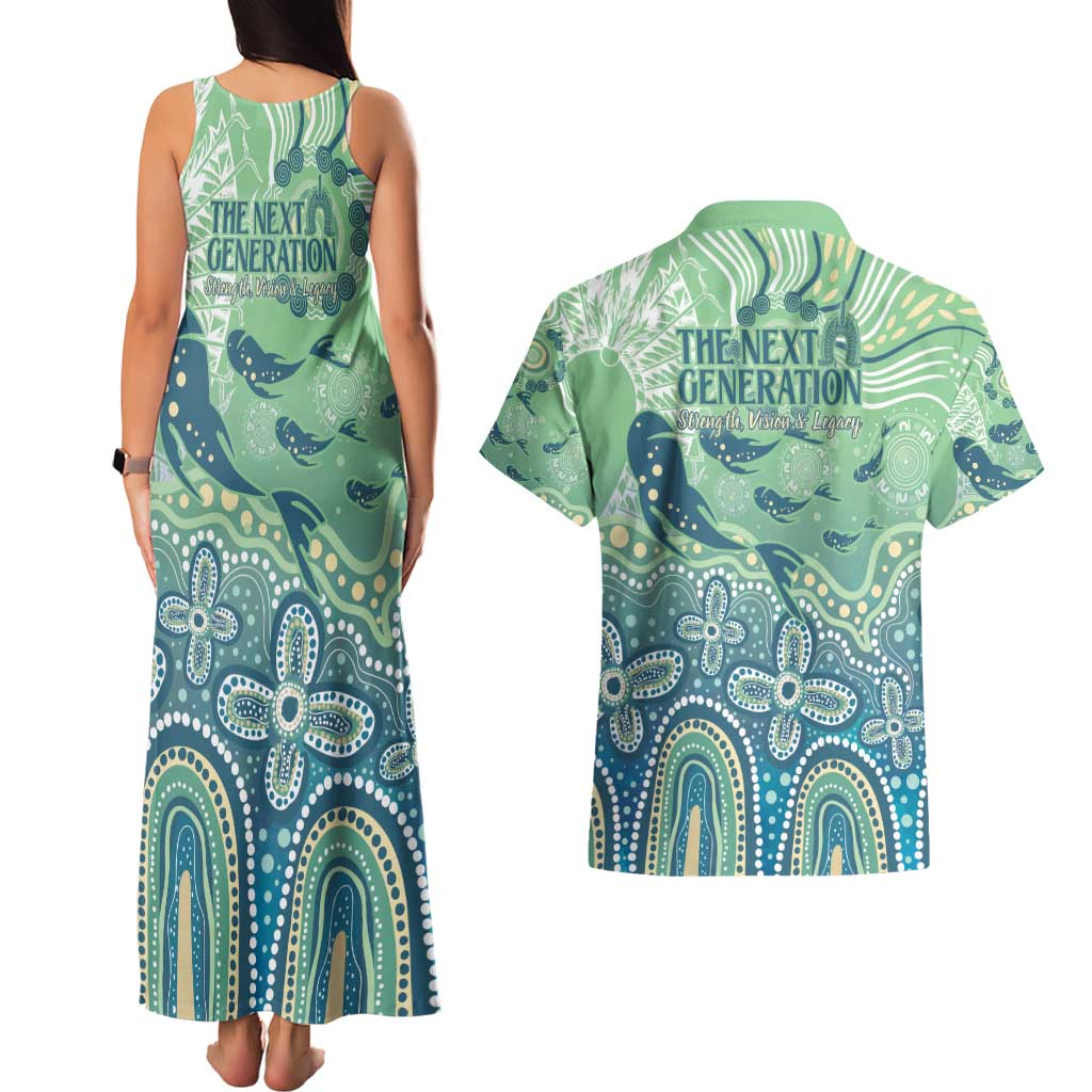 NAIDOC Week 2025 Couples Matching Tank Maxi Dress and Hawaiian Shirt Pastel Ocean Aboriginal Art