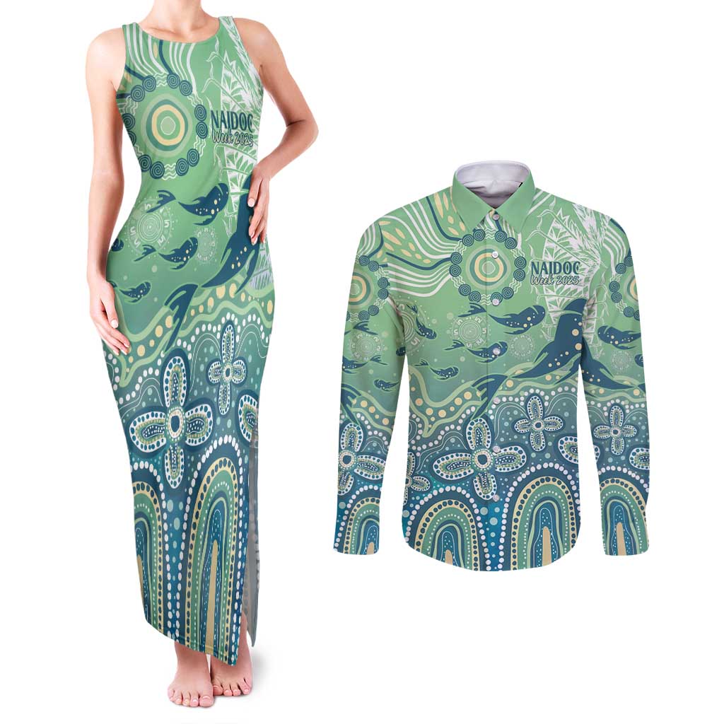 NAIDOC Week 2025 Couples Matching Tank Maxi Dress and Long Sleeve Button Shirt Pastel Ocean Aboriginal Art