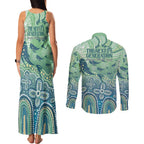 NAIDOC Week 2025 Couples Matching Tank Maxi Dress and Long Sleeve Button Shirt Pastel Ocean Aboriginal Art