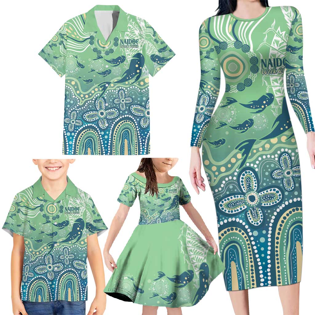 NAIDOC Week 2025 Family Matching Long Sleeve Bodycon Dress and Hawaiian Shirt Pastel Ocean Aboriginal Art
