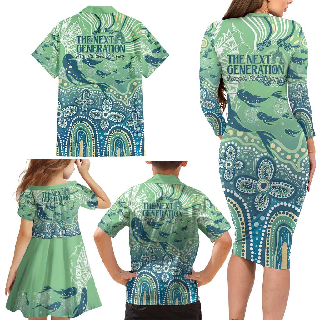 NAIDOC Week 2025 Family Matching Long Sleeve Bodycon Dress and Hawaiian Shirt Pastel Ocean Aboriginal Art