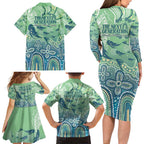 NAIDOC Week 2025 Family Matching Long Sleeve Bodycon Dress and Hawaiian Shirt Pastel Ocean Aboriginal Art