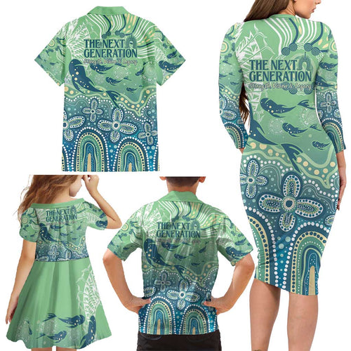 NAIDOC Week 2025 Family Matching Long Sleeve Bodycon Dress and Hawaiian Shirt Pastel Ocean Aboriginal Art