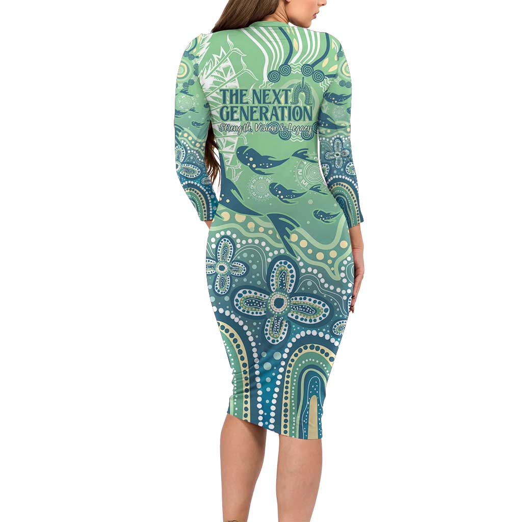 NAIDOC Week 2025 Family Matching Long Sleeve Bodycon Dress and Hawaiian Shirt Pastel Ocean Aboriginal Art