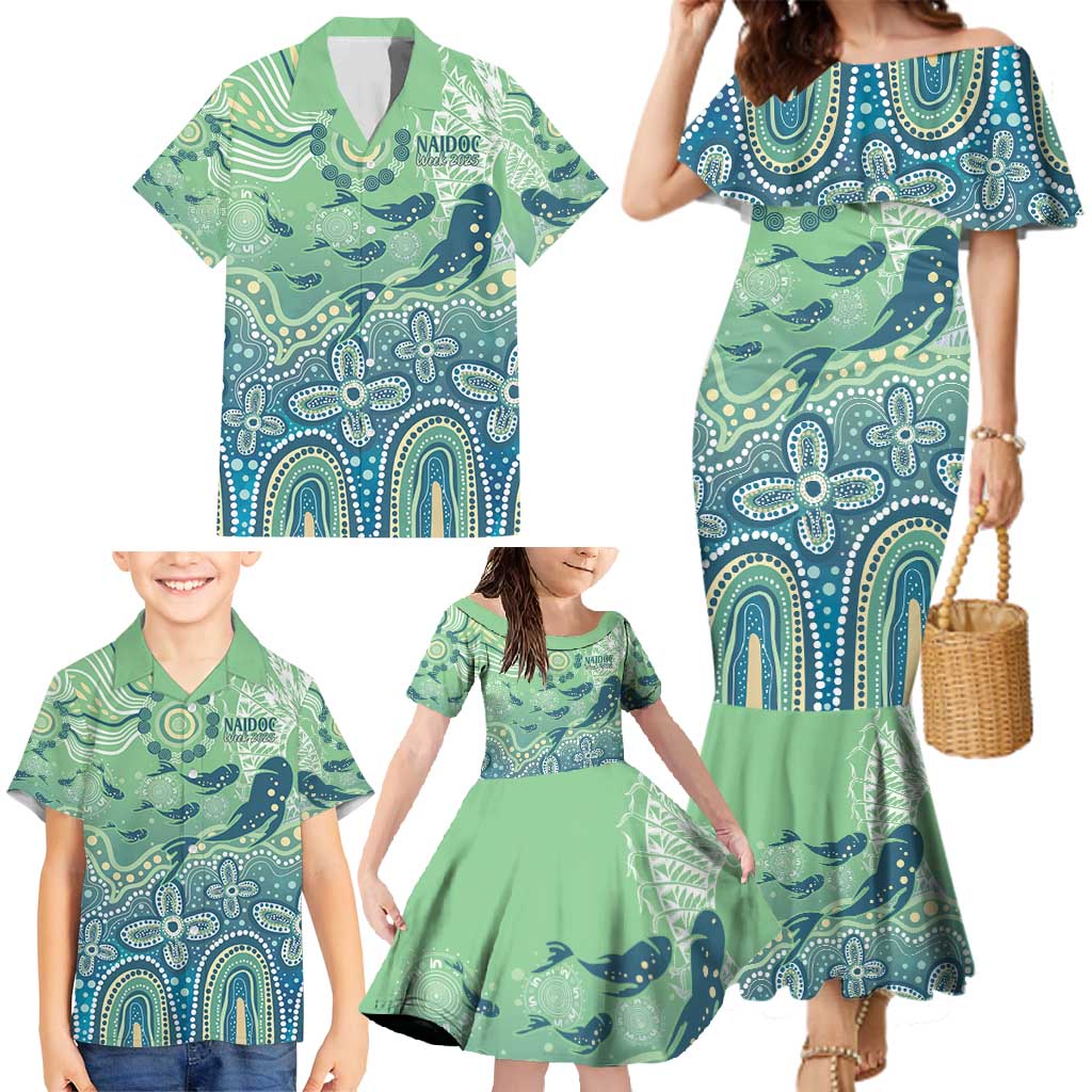 NAIDOC Week 2025 Family Matching Mermaid Dress and Hawaiian Shirt Pastel Ocean Aboriginal Art
