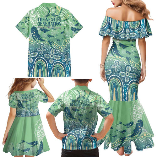 NAIDOC Week 2025 Family Matching Mermaid Dress and Hawaiian Shirt Pastel Ocean Aboriginal Art