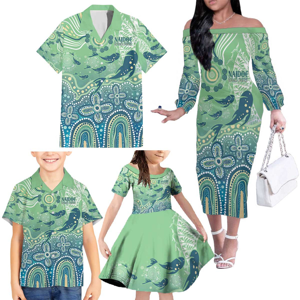 NAIDOC Week 2025 Family Matching Off The Shoulder Long Sleeve Dress and Hawaiian Shirt Pastel Ocean Aboriginal Art