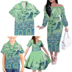 NAIDOC Week 2025 Family Matching Off The Shoulder Long Sleeve Dress and Hawaiian Shirt Pastel Ocean Aboriginal Art
