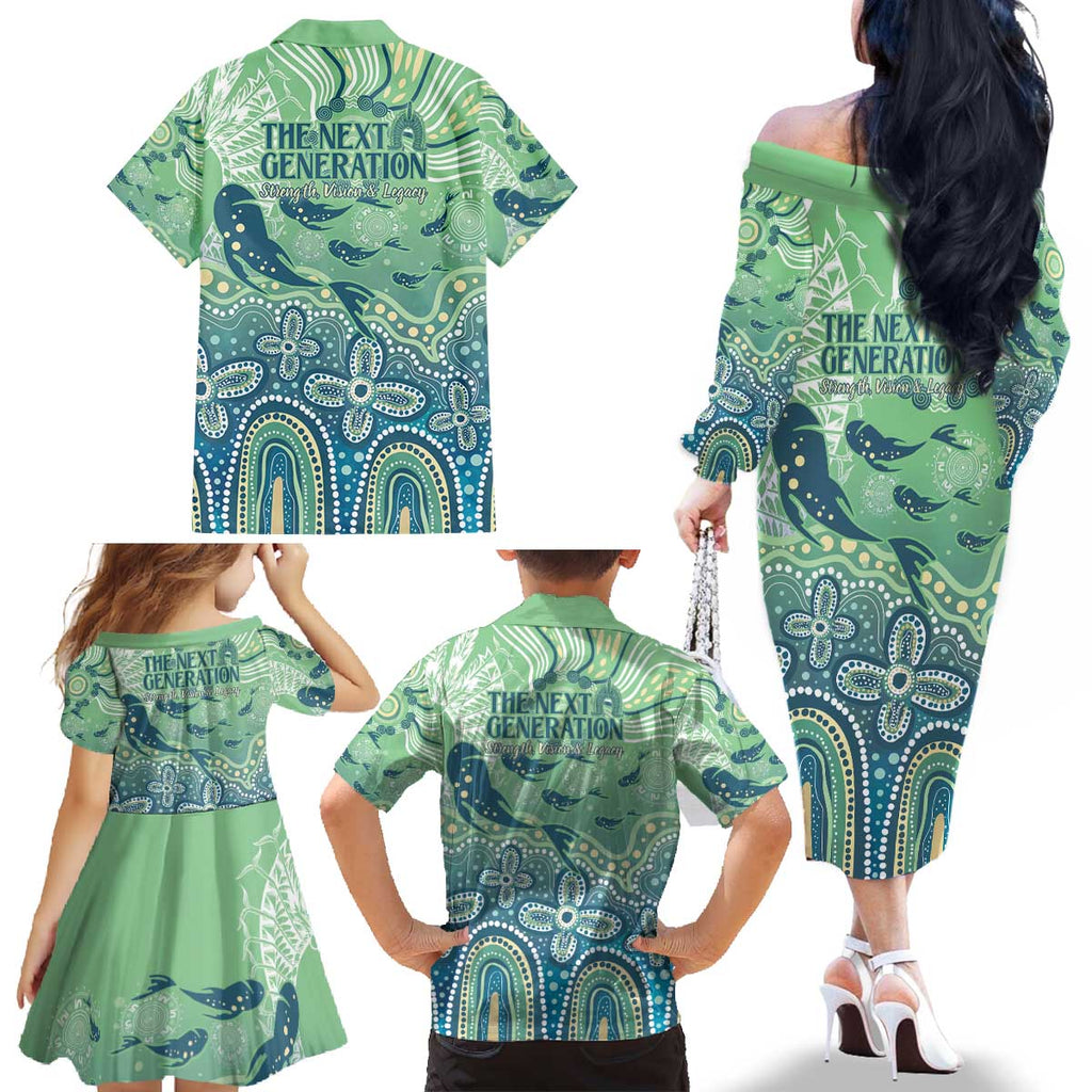 NAIDOC Week 2025 Family Matching Off The Shoulder Long Sleeve Dress and Hawaiian Shirt Pastel Ocean Aboriginal Art