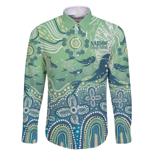 NAIDOC Week 2025 Family Matching Off The Shoulder Long Sleeve Dress and Hawaiian Shirt Pastel Ocean Aboriginal Art
