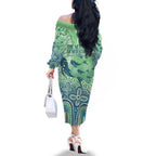 NAIDOC Week 2025 Family Matching Off The Shoulder Long Sleeve Dress and Hawaiian Shirt Pastel Ocean Aboriginal Art