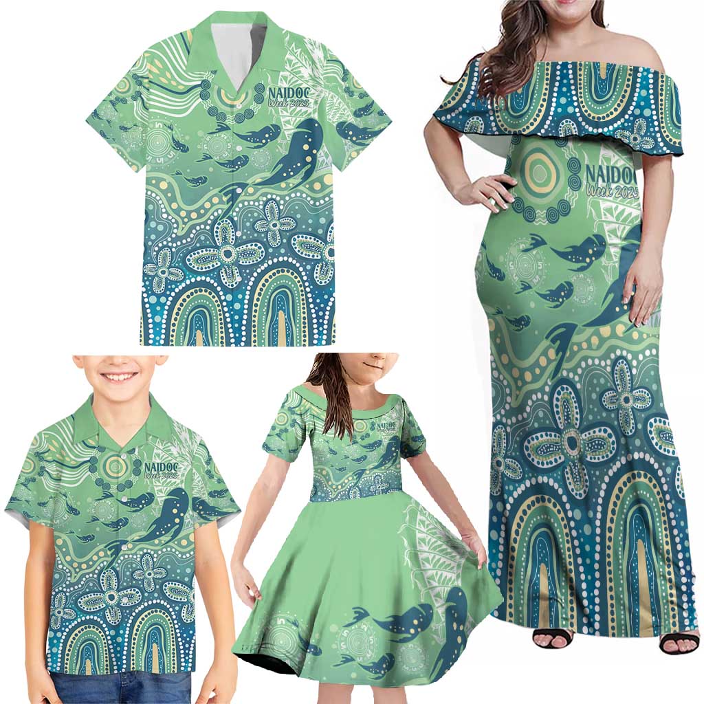 NAIDOC Week 2025 Family Matching Off Shoulder Maxi Dress and Hawaiian Shirt Pastel Ocean Aboriginal Art