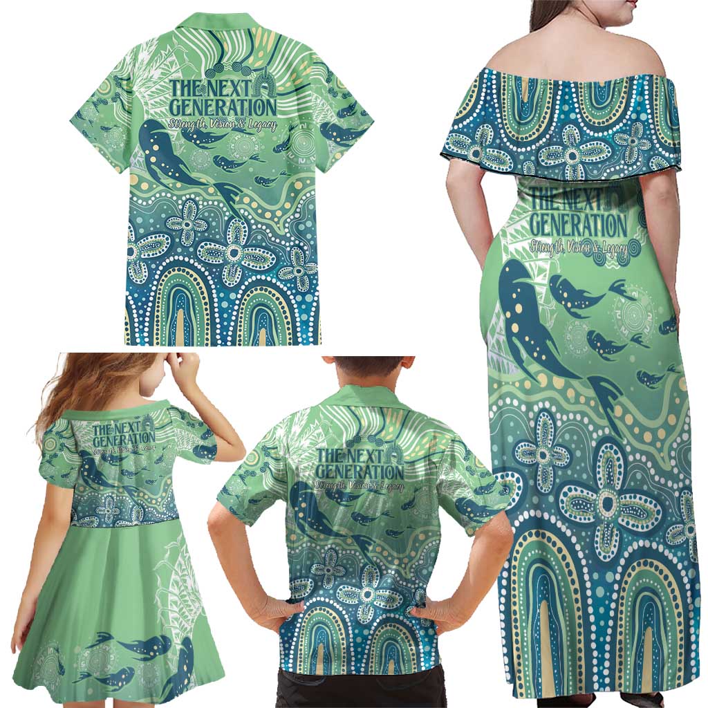 NAIDOC Week 2025 Family Matching Off Shoulder Maxi Dress and Hawaiian Shirt Pastel Ocean Aboriginal Art