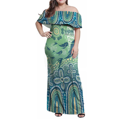 NAIDOC Week 2025 Family Matching Off Shoulder Maxi Dress and Hawaiian Shirt Pastel Ocean Aboriginal Art