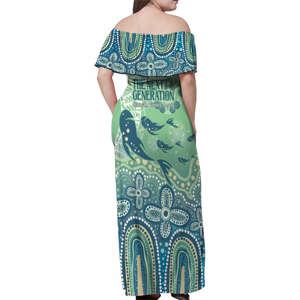 NAIDOC Week 2025 Family Matching Off Shoulder Maxi Dress and Hawaiian Shirt Pastel Ocean Aboriginal Art