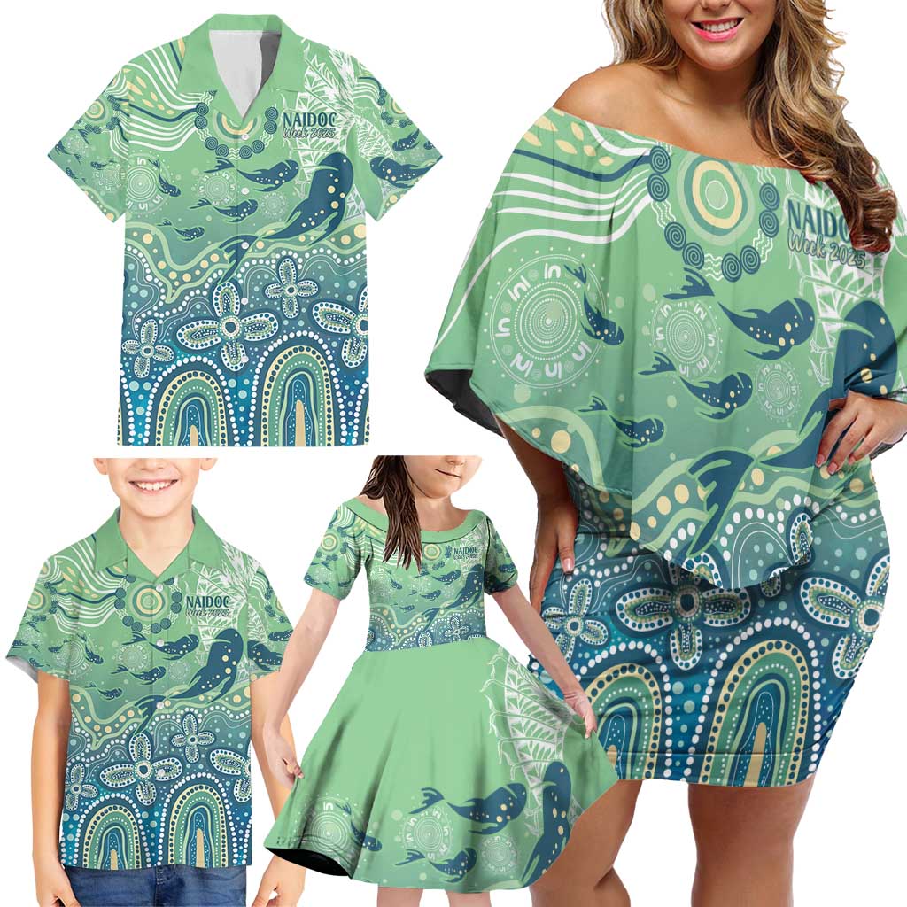 NAIDOC Week 2025 Family Matching Off Shoulder Short Dress and Hawaiian Shirt Pastel Ocean Aboriginal Art