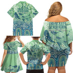 NAIDOC Week 2025 Family Matching Off Shoulder Short Dress and Hawaiian Shirt Pastel Ocean Aboriginal Art