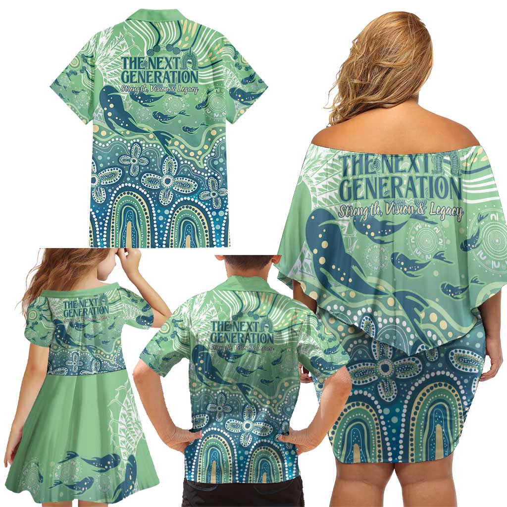 NAIDOC Week 2025 Family Matching Off Shoulder Short Dress and Hawaiian Shirt Pastel Ocean Aboriginal Art