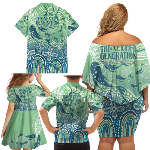NAIDOC Week 2025 Family Matching Off Shoulder Short Dress and Hawaiian Shirt Pastel Ocean Aboriginal Art
