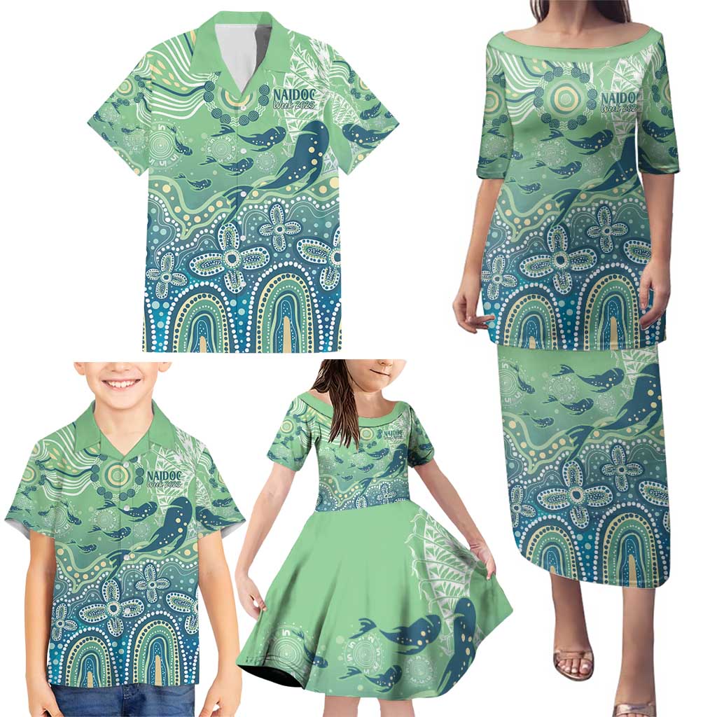 NAIDOC Week 2025 Family Matching Puletasi and Hawaiian Shirt Pastel Ocean Aboriginal Art