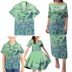 NAIDOC Week 2025 Family Matching Puletasi and Hawaiian Shirt Pastel Ocean Aboriginal Art