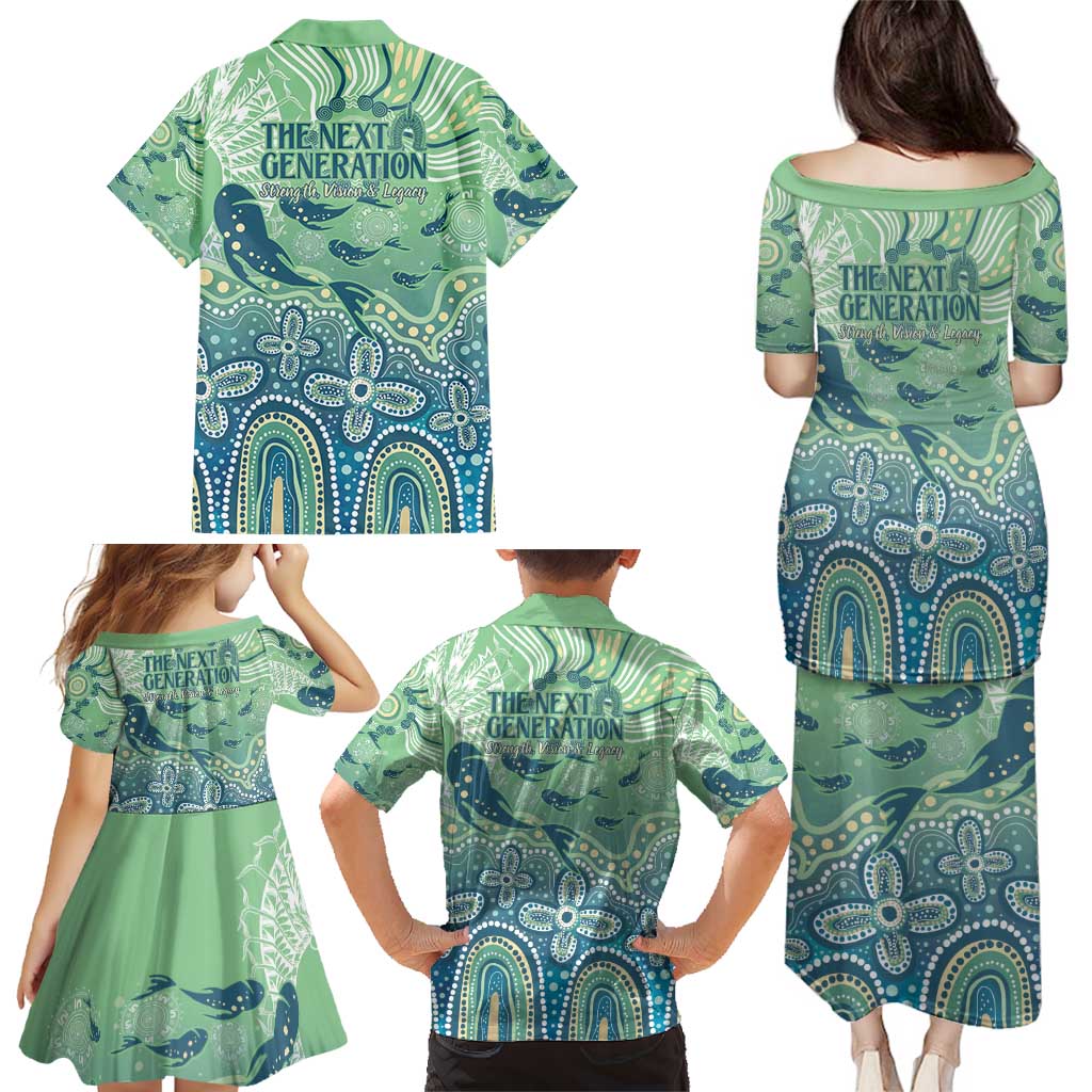 NAIDOC Week 2025 Family Matching Puletasi and Hawaiian Shirt Pastel Ocean Aboriginal Art