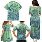 NAIDOC Week 2025 Family Matching Puletasi and Hawaiian Shirt Pastel Ocean Aboriginal Art