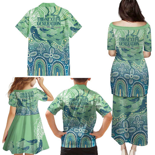 NAIDOC Week 2025 Family Matching Puletasi and Hawaiian Shirt Pastel Ocean Aboriginal Art