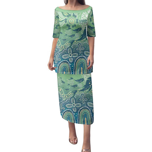 NAIDOC Week 2025 Family Matching Puletasi and Hawaiian Shirt Pastel Ocean Aboriginal Art