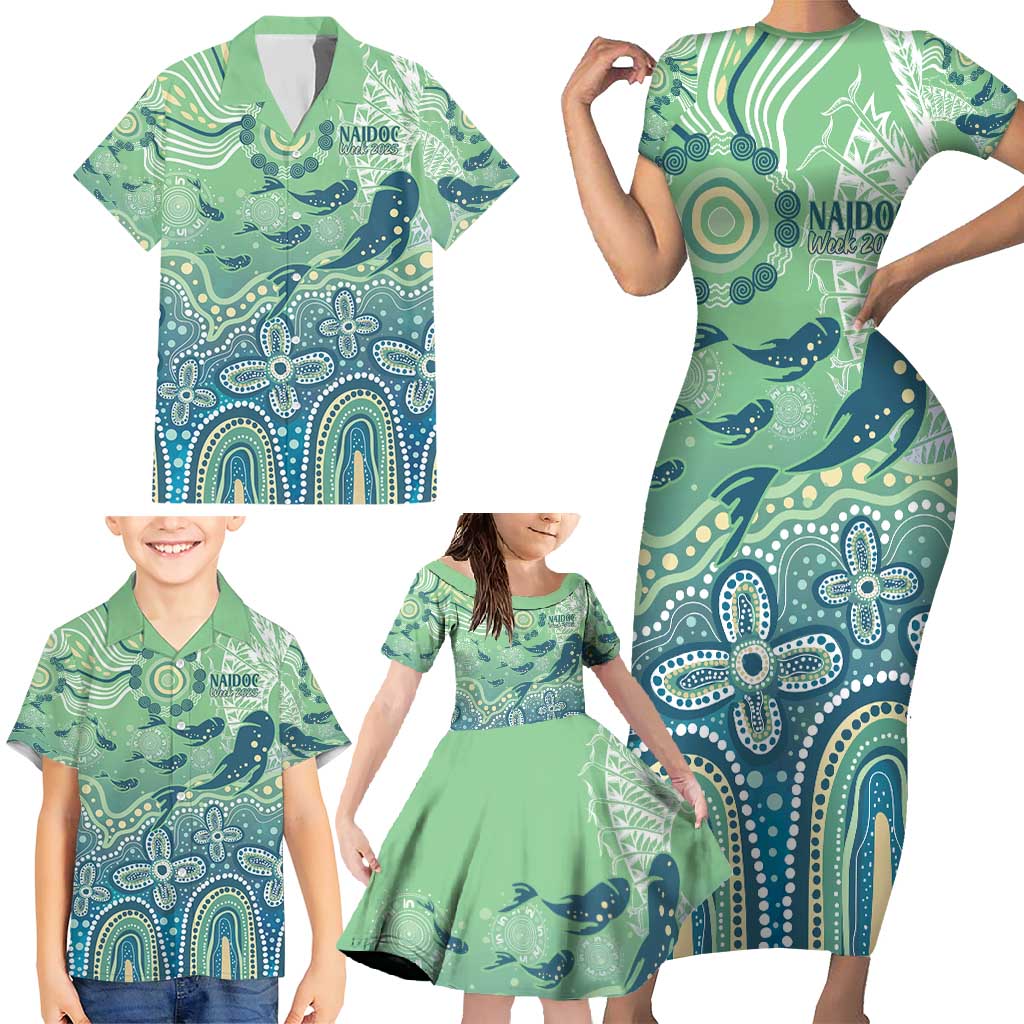 NAIDOC Week 2025 Family Matching Short Sleeve Bodycon Dress and Hawaiian Shirt Pastel Ocean Aboriginal Art