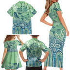 NAIDOC Week 2025 Family Matching Short Sleeve Bodycon Dress and Hawaiian Shirt Pastel Ocean Aboriginal Art