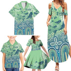 NAIDOC Week 2025 Family Matching Summer Maxi Dress and Hawaiian Shirt Pastel Ocean Aboriginal Art
