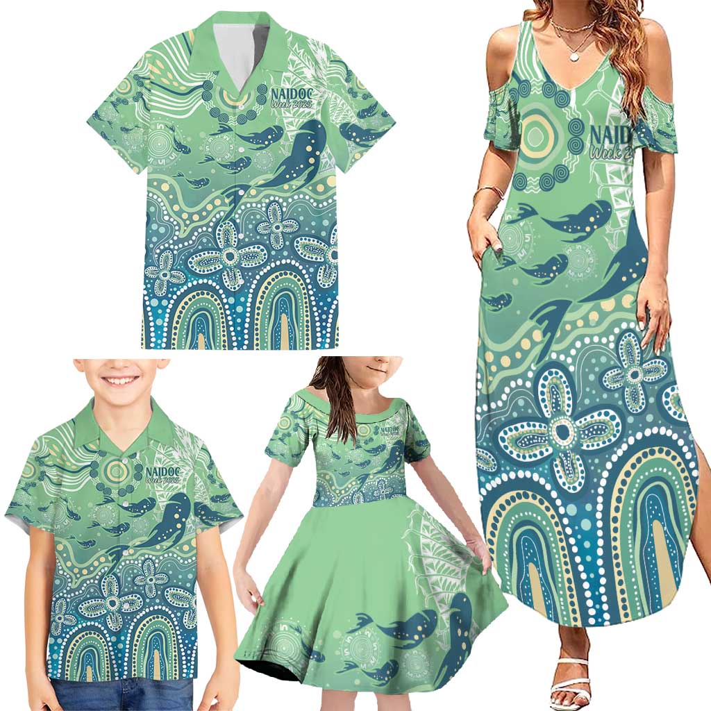 NAIDOC Week 2025 Family Matching Summer Maxi Dress and Hawaiian Shirt Pastel Ocean Aboriginal Art