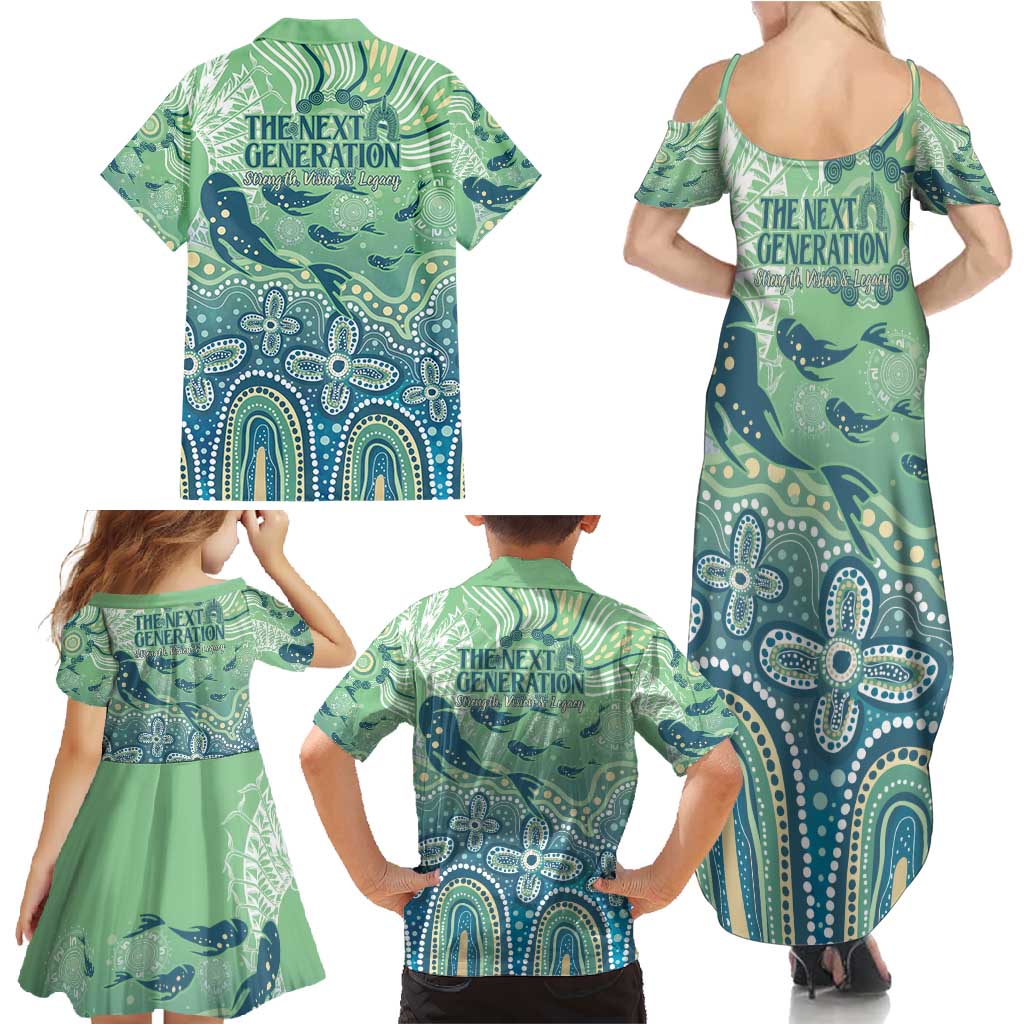 NAIDOC Week 2025 Family Matching Summer Maxi Dress and Hawaiian Shirt Pastel Ocean Aboriginal Art
