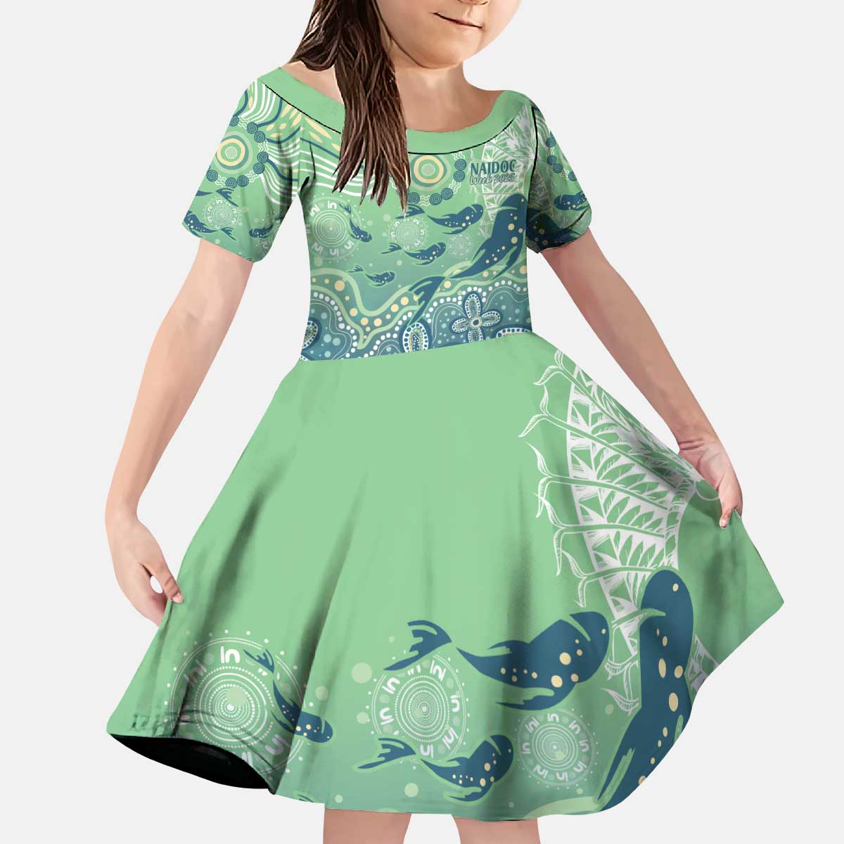 NAIDOC Week 2025 Kid Short Sleeve Dress Pastel Ocean Aboriginal Art