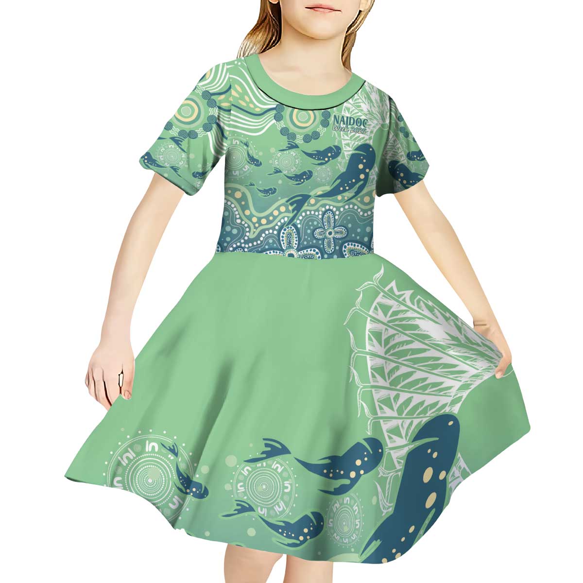 NAIDOC Week 2025 Kid Short Sleeve Dress Pastel Ocean Aboriginal Art