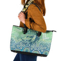 NAIDOC Week 2025 Leather Tote Bag Pastel Ocean Aboriginal Art