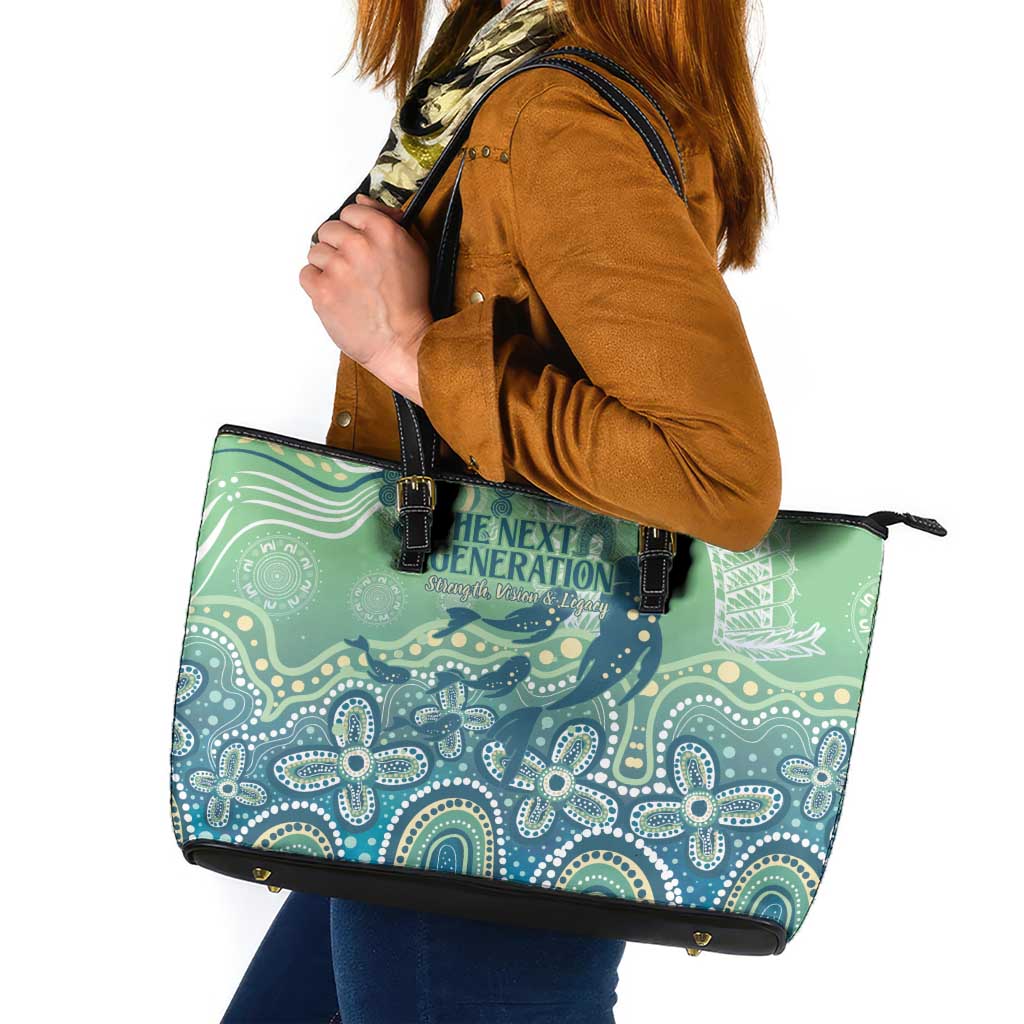 NAIDOC Week 2025 Leather Tote Bag Pastel Ocean Aboriginal Art
