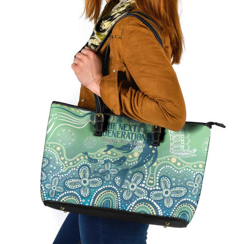 NAIDOC Week 2025 Leather Tote Bag Pastel Ocean Aboriginal Art