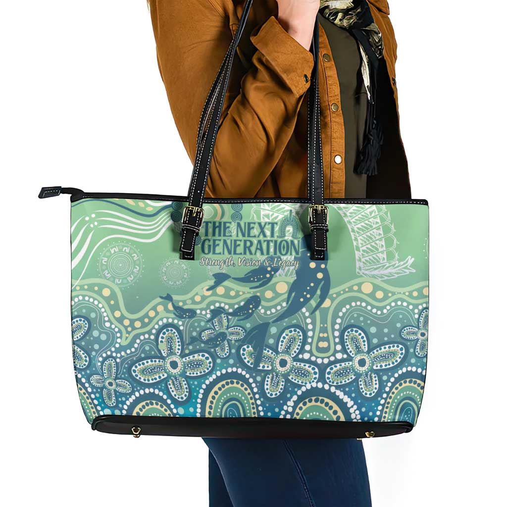 NAIDOC Week 2025 Leather Tote Bag Pastel Ocean Aboriginal Art