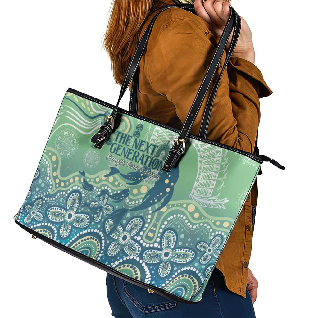 NAIDOC Week 2025 Leather Tote Bag Pastel Ocean Aboriginal Art