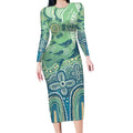 NAIDOC Week 2025 Long Sleeve Bodycon Dress Pastel Ocean Aboriginal Art